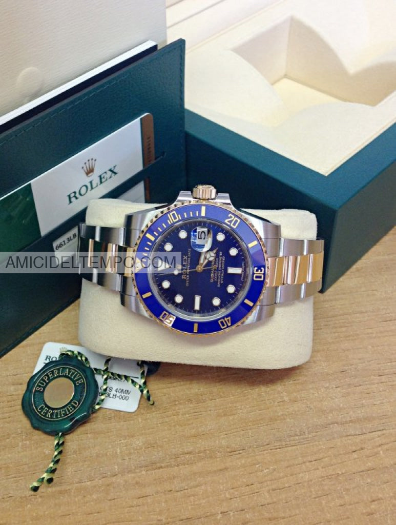 Rolex replica Submariner aciaio e oro blu date 41mm orologio replica repliche rolex