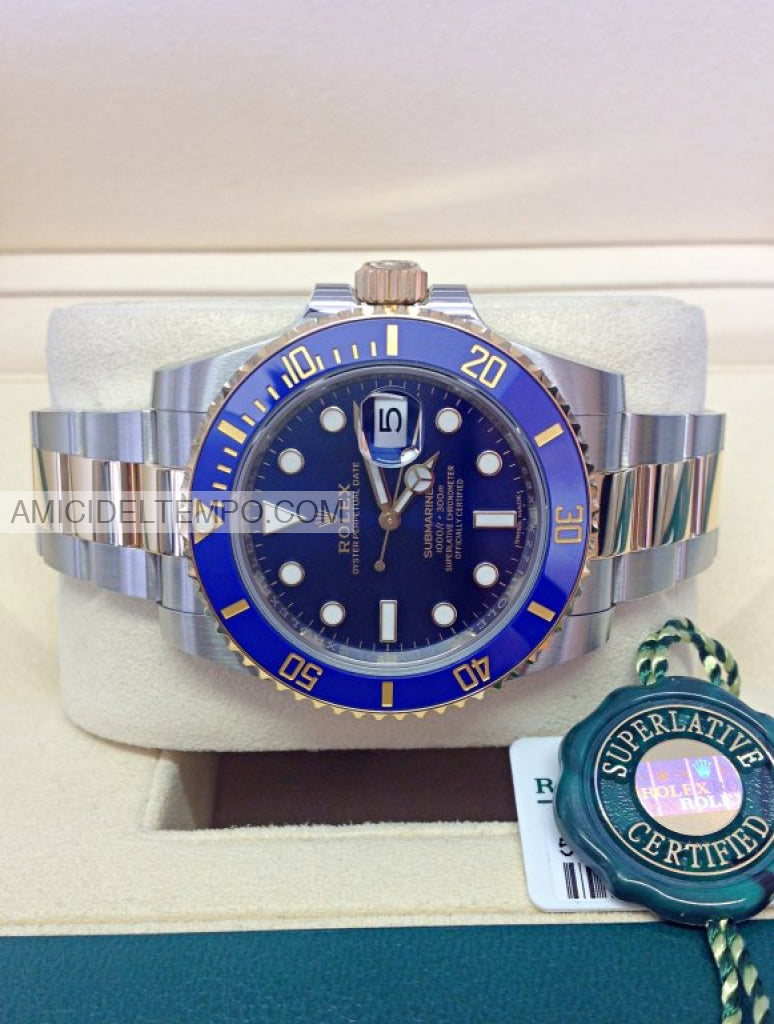 Rolex replica Submariner aciaio e oro blu date 41mm orologio replica repliche rolex