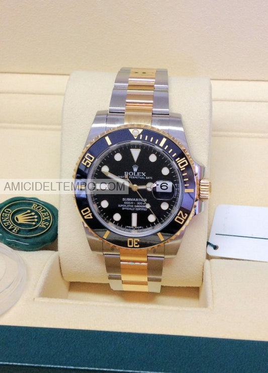 Rolex replica Submariner aciaio e oro nero date 41mm orologio replica repliche rolex