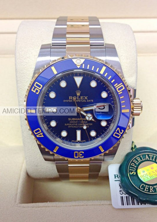 Rolex replica Submariner aciaio e oro blu date 41mm orologio replica repliche rolex